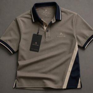 ASTRYNE Élan Piqué Polo — Taupe & Midnight Navy