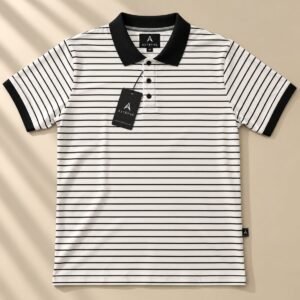 ASTRYNE Classic Stripe Polo — White & Black