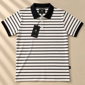 ASTRYNE Signature Stripe Polo — Black & White