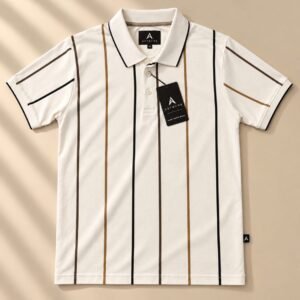 ASTRYNE Striped Luxe Polo — Off White