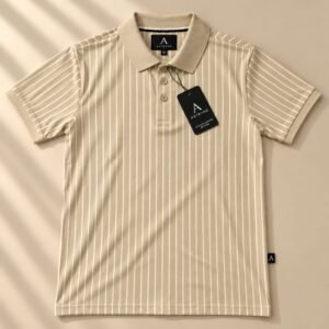 ASTRYNE Linen Stripe Polo — Beige