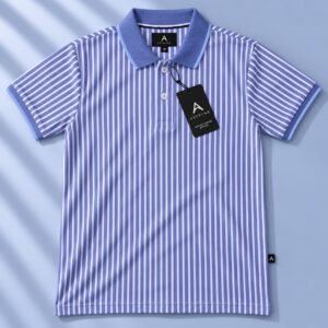 ASTRYNE Vertical Stripe Polo — Periwinkle Blue