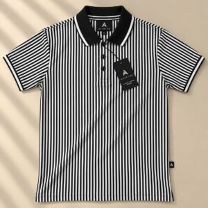 ASTRYNE Pinstripe Polo — Black & White