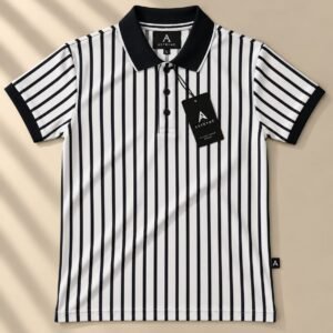 ASTRYNE Vertical Stripe Polo — Black & White