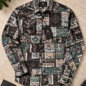 Vintage Patchwork Shirt — Charcoal & Teal