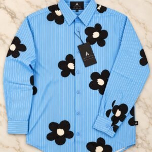 Bloom Stripe Shirt — Sky Blue & Black