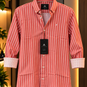 ASTRYNE Coral Stripe Button-Down Shirt